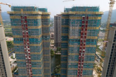 Çin 'deki çok katlı apartman inşaatının havadan görüntüsü