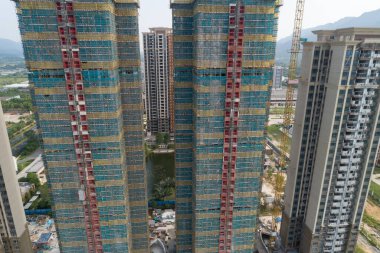 Çin 'deki çok katlı apartman inşaatının havadan görüntüsü