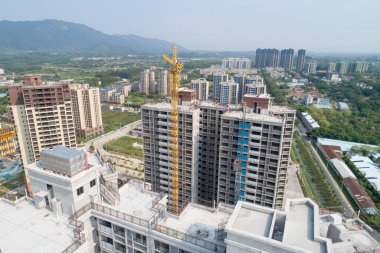 Çin 'deki çok katlı apartman inşaatının havadan görüntüsü