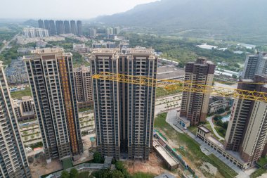 Çin 'deki çok katlı apartman inşaatının havadan görüntüsü