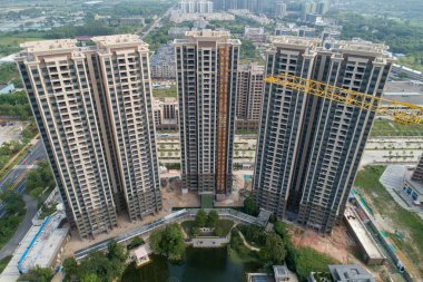 Çin 'deki çok katlı apartman inşaatının havadan görüntüsü