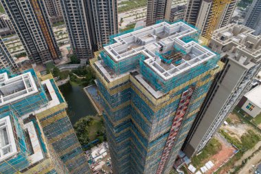 Çin 'deki çok katlı apartman inşaatının havadan görüntüsü