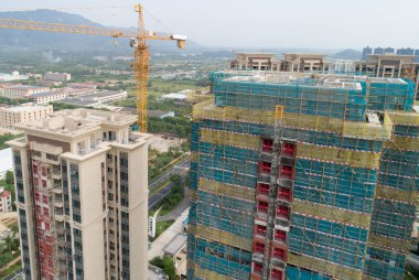 Çin 'deki çok katlı apartman inşaatının havadan görüntüsü