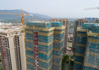 Çin 'deki çok katlı apartman inşaatının havadan görüntüsü