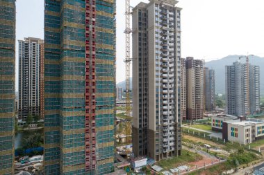 Çin 'deki çok katlı apartman inşaatının havadan görüntüsü