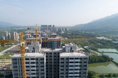 Çin 'deki çok katlı apartman inşaatının havadan görüntüsü