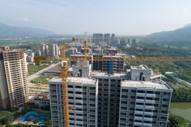 Çin 'deki çok katlı apartman inşaatının havadan görüntüsü