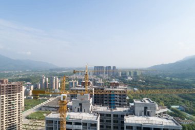 Çin 'deki çok katlı apartman inşaatının havadan görüntüsü