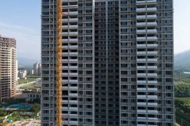 Çin 'deki çok katlı apartman inşaatının havadan görüntüsü