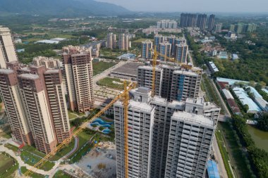 Çin 'deki çok katlı apartman inşaatının havadan görüntüsü