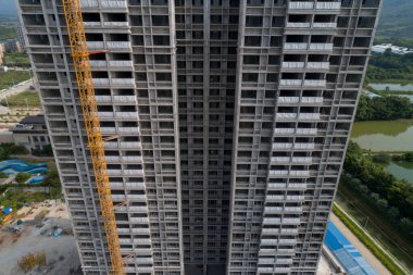 Çin 'deki çok katlı apartman inşaatının havadan görüntüsü