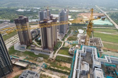 Çin 'deki çok katlı apartman inşaatının havadan görüntüsü