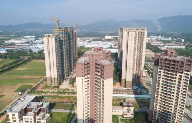 Çin 'deki çok katlı apartman inşaatının havadan görüntüsü