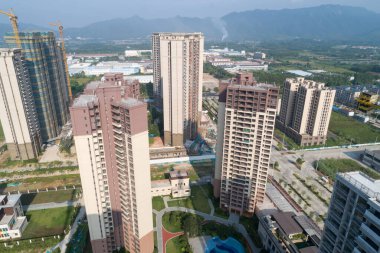 Çin 'deki çok katlı apartman inşaatının havadan görüntüsü