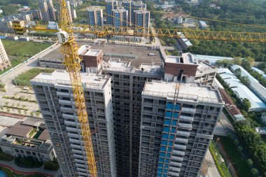 Çin 'deki çok katlı apartman inşaatının havadan görüntüsü