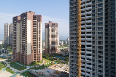 Çin 'deki çok katlı apartman inşaatının havadan görüntüsü