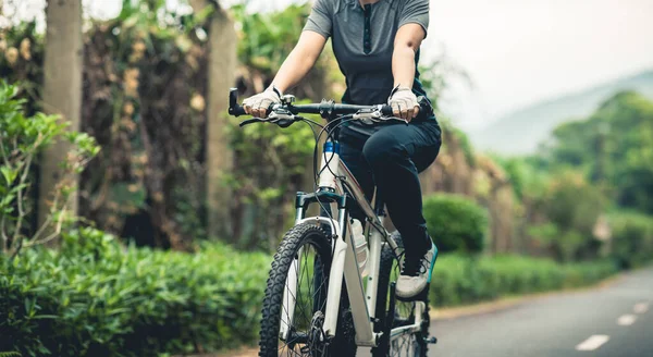 Montar Bicicleta Sendero Del Parque Tropical — Foto de Stock