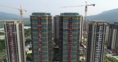 Çin 'deki çok katlı apartman inşaatının havadan görüntüsü