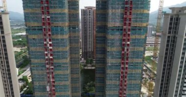 Çin 'deki çok katlı apartman inşaatının havadan görüntüsü