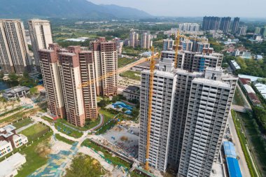 Çin 'deki çok katlı apartman inşaatının havadan görüntüsü