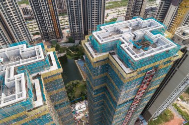 Çin 'deki çok katlı apartman inşaatının havadan görüntüsü