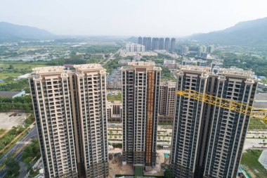 Çin 'deki çok katlı apartman inşaatının havadan görüntüsü