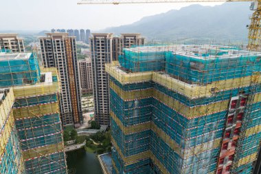 Çin 'deki çok katlı apartman inşaatının havadan görüntüsü