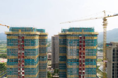 Çin 'deki çok katlı apartman inşaatının havadan görüntüsü