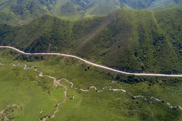 Aerial View High Altitude Grassland Mountain Landscape — Stock Photo, Image