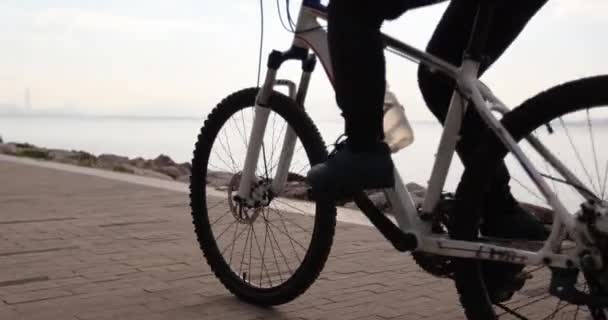 Giovane Donna Bicicletta Sul Mare — Video Stock