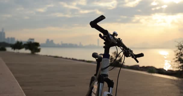 Bicicleta Beira Mar Ciclista Passando — Vídeo de Stock