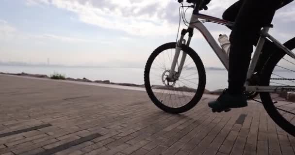 Güneşli Bir Günde Şehirde Bisiklet Süren Bir Kadın — Stok video