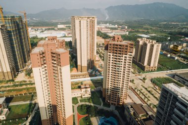 Çin 'deki çok katlı apartman inşaatının havadan görüntüsü