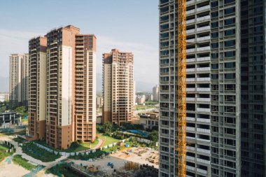 Çin 'deki çok katlı apartman inşaatının havadan görüntüsü