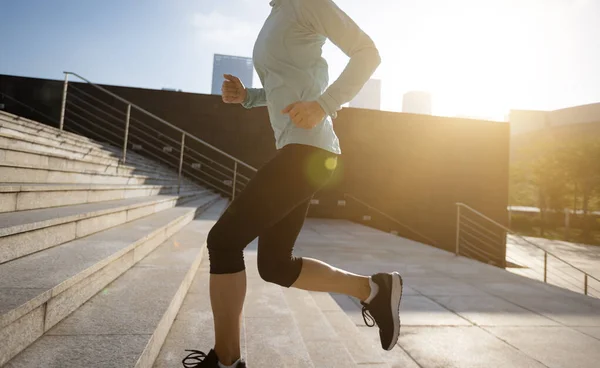 Fitness Sports Woman Running Stairs Sunrise City — Fotografia de Stock