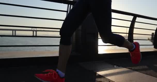 Healthy Lifestyle Woman Running City Sunset — Vídeo de Stock