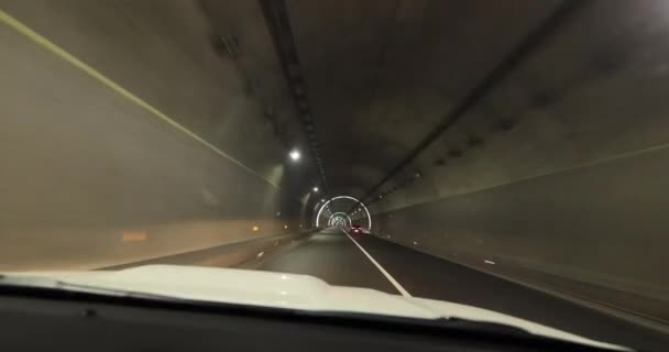 Jízda Autem Podzemním Tunelu Světly — Stock video