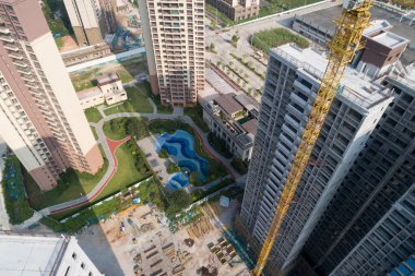 Çin 'deki çok katlı apartman inşaatının havadan görüntüsü