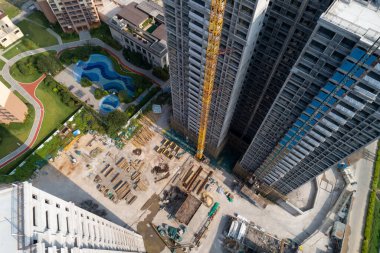 Çin 'deki çok katlı apartman inşaatının havadan görüntüsü