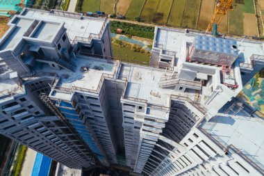 Çin 'deki çok katlı apartman inşaatının havadan görüntüsü