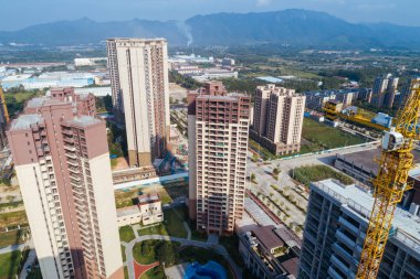 Çin 'deki çok katlı apartman inşaatının havadan görüntüsü