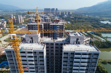 Çin 'deki çok katlı apartman inşaatının havadan görüntüsü