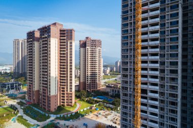 Çin 'deki çok katlı apartman inşaatının havadan görüntüsü