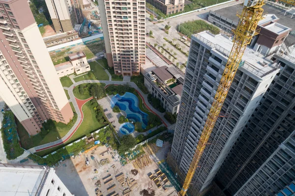 Çin 'deki çok katlı apartman inşaatının havadan görüntüsü