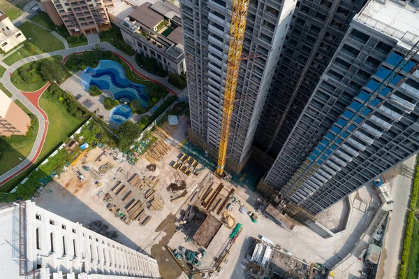 Çin 'deki çok katlı apartman inşaatının havadan görüntüsü