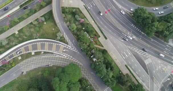 Bovenaanzicht Stadswegen Met Groen Vervoer — Stockvideo