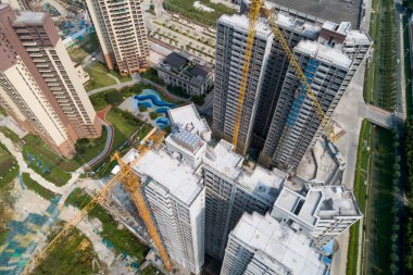 Çin 'deki çok katlı apartman inşaatının havadan görüntüsü