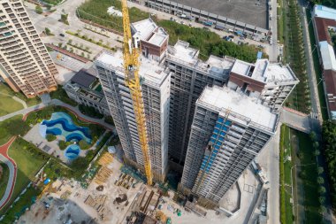 Çin 'deki çok katlı apartman inşaatının havadan görüntüsü