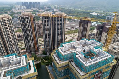 Çin 'deki çok katlı apartman inşaatının havadan görüntüsü