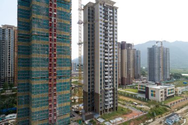 Çin 'deki çok katlı apartman inşaatının havadan görüntüsü